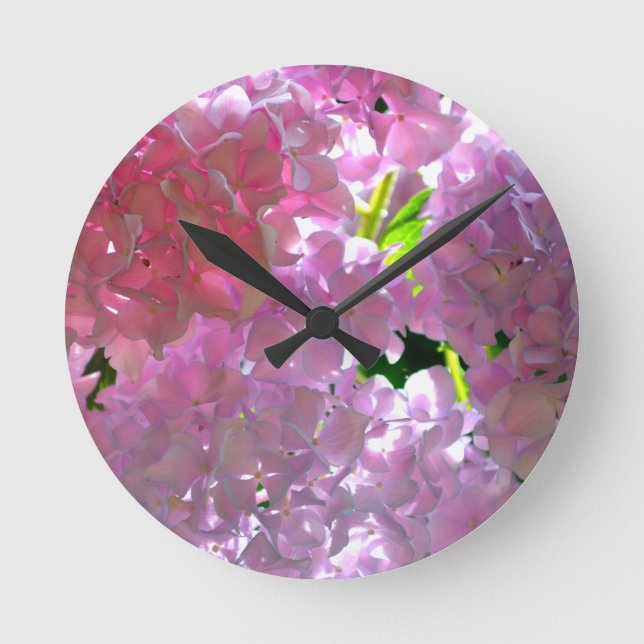 Radiant Pink Hydrangeas Round Clock (Front)