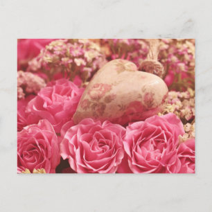 Radiant Pink Roses and Heart Postcard
