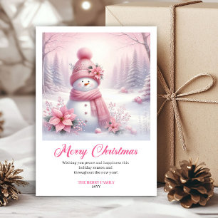 Radiant pink snowman winter kids card digital file