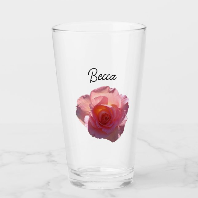 Radiant Pink Tea Rose Personalised Glass (Front)