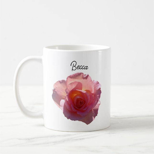 Radiant Pink Tea Rose Personalised Mug (Left)