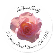 Radiant Pink Tea Rose Round Return Address Label