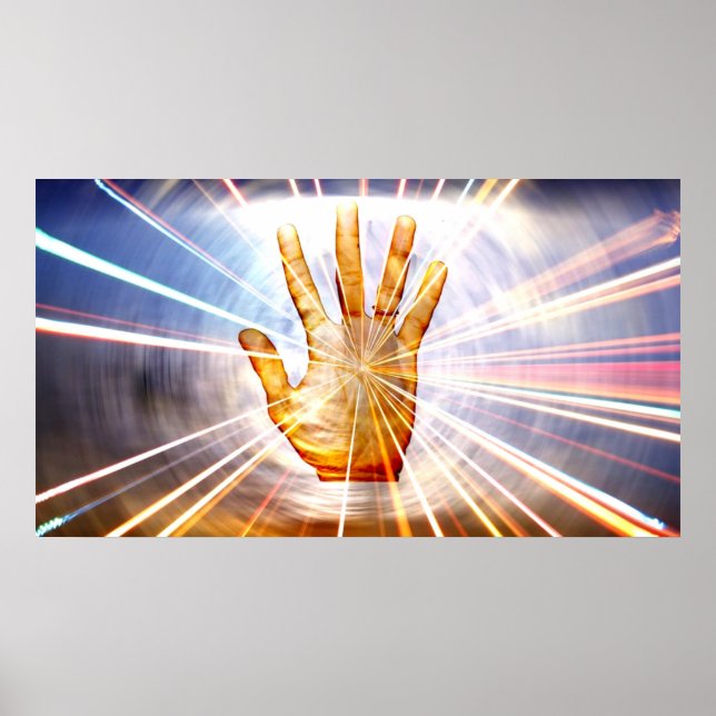 Radiant powerful energy healing hand colourful bac poster (Front)