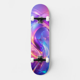 Radiant Purple and Blue Cyberpunk Wave Skateboard