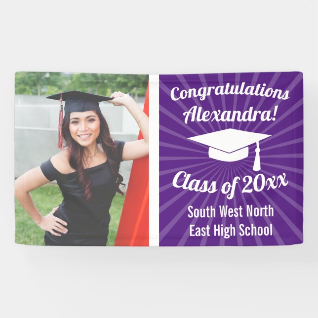 Radiant Purple Custom Photo Graduation Banner (Horizontal)
