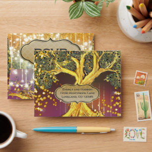 Radiant Purple & Gold Tree Wedding Envelope