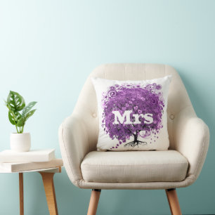 Radiant Purple Heart Leaf Tree Wedding Cushion