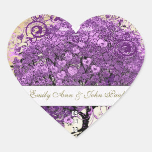 Radiant Purple Heart Leaf Tree Wedding Heart Sticker