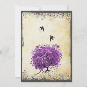 Radiant Purple Heart Leaf Tree Wedding Invitation