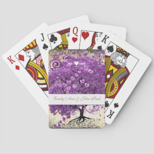 Radiant Purple Heart Leaf Tree Wedding Playing Cards