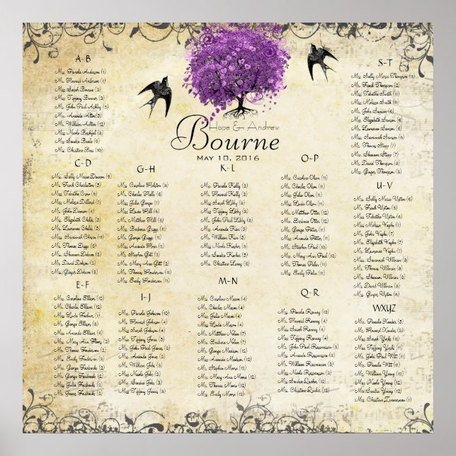 Radiant Purple Heart Leaf Tree Wedding Poster (Front)