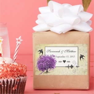 Radiant Purple Heart Leaf Tree Wedding Rectangular Sticker