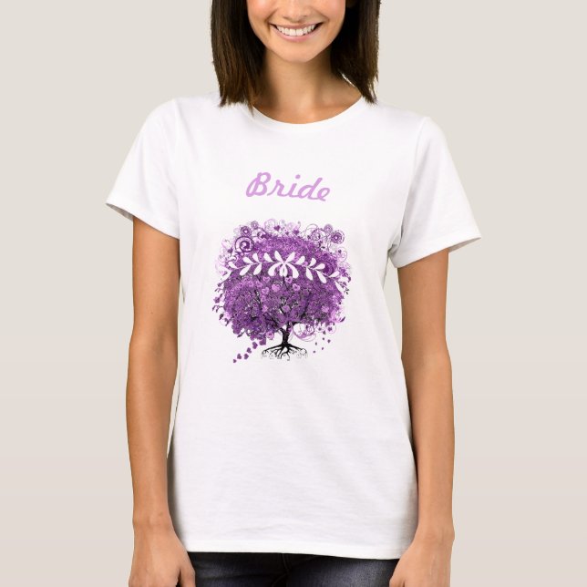 Radiant Purple Heart Leaf Tree Wedding T-Shirt (Front)