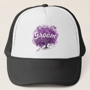 Radiant Purple Heart Leaf Tree Wedding Trucker Hat