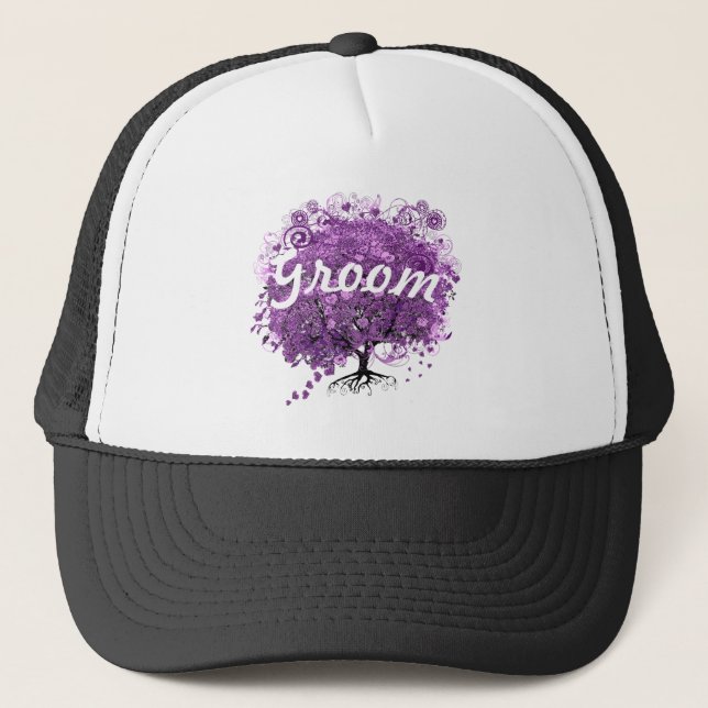 Radiant Purple Heart Leaf Tree Wedding Trucker Hat (Front)