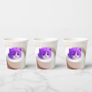 Radiant Purple Kitten Portrait Paper Cups
