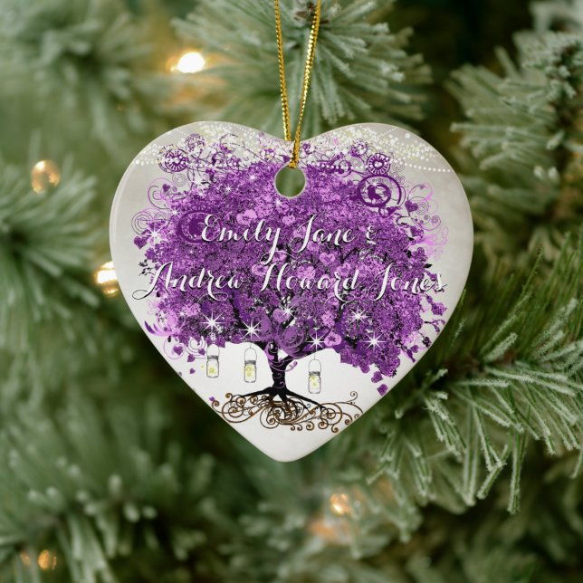 Radiant Purple Romantic Heart Leaf Wedding Ceramic Tree Decoration (Tree)