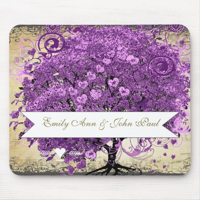 Radiant Purple Romantic Heart Leaf Wedding Mouse Mat (Front)