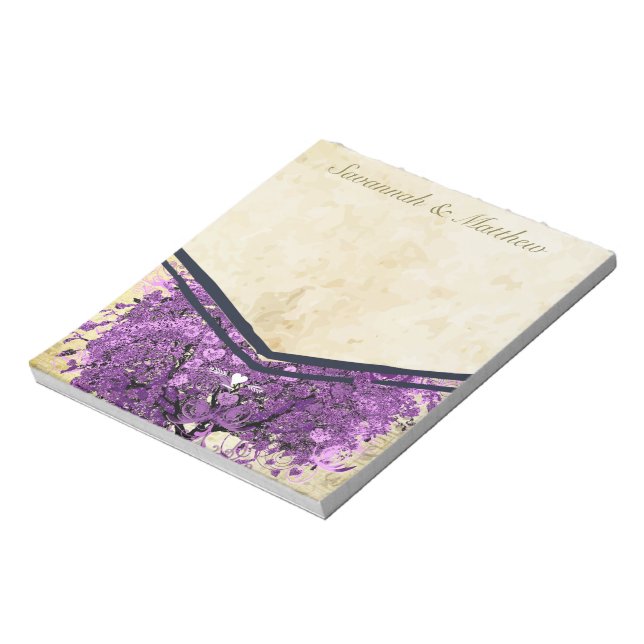 Radiant Purple Romantic Heart Leaf Wedding Notepad (Rotated)