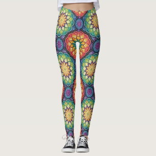 Radiant Rainbow Mandala Mosaic – Stained Glass Leggings