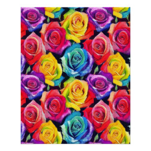 Radiant rainbow roses, bright floral print