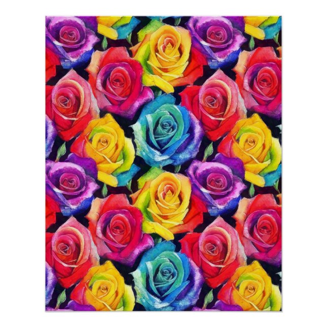 Radiant rainbow roses, bright floral print (Front)