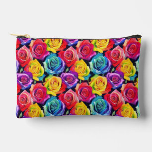 Radiant rainbow roses, floral pattern accessory pouch
