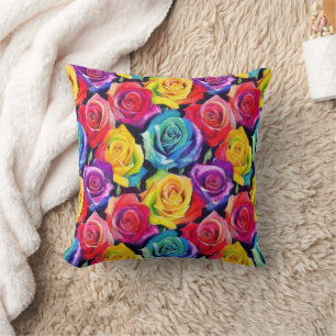 Radiant rainbow roses, floral pattern cushion