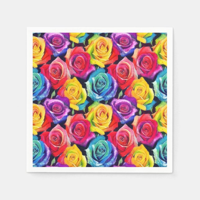 Radiant rainbow roses, floral pattern napkin (Front)