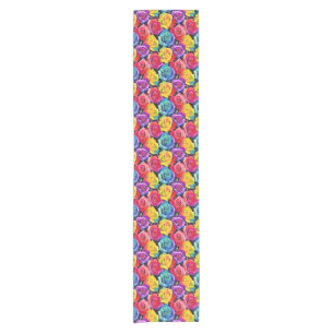 Radiant rainbow roses, floral pattern short table runner