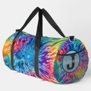 Radiant Rainbow Tie Dye Monogram Personalized Duffle Bag