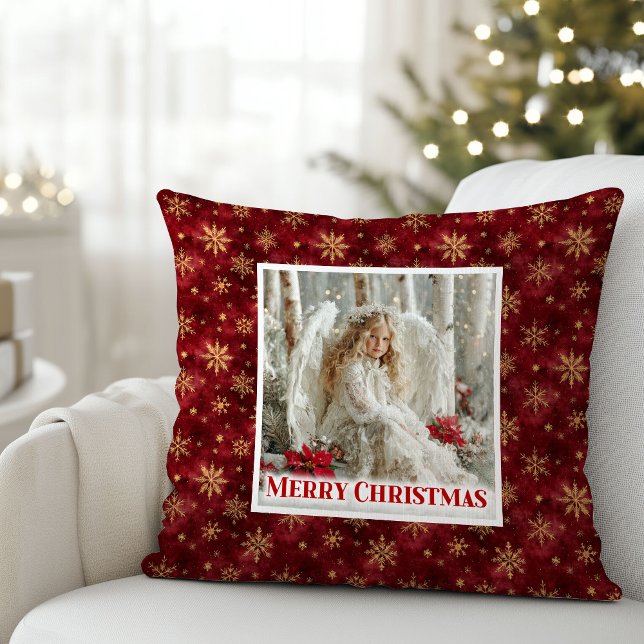 Radiant Red and Gold Angel Vintage Christmas  Cushion (Radiant Red and Gold Angel Vintage Christmas Pillow)