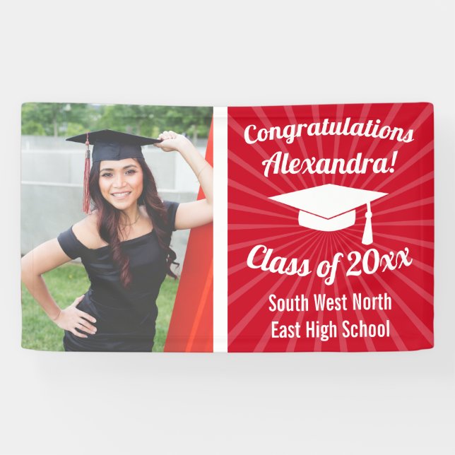 Radiant Red Custom Photo Graduation Banner (Horizontal)