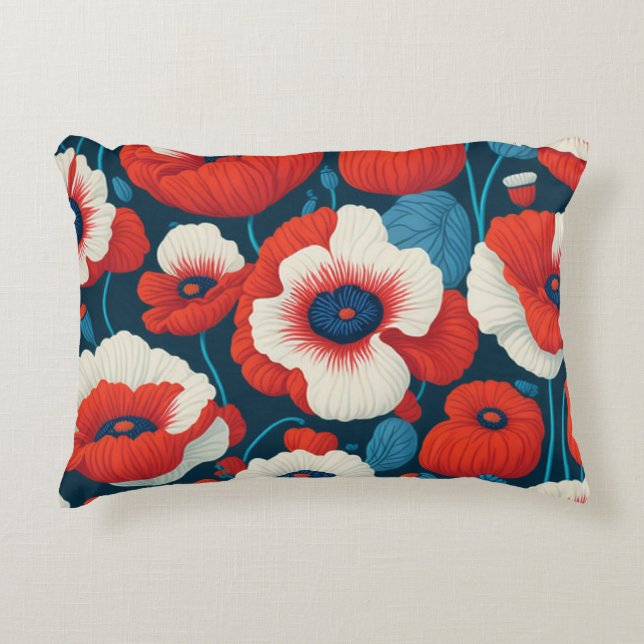 Radiant Red Flowers & Poppies Decorative Cushion (Front)