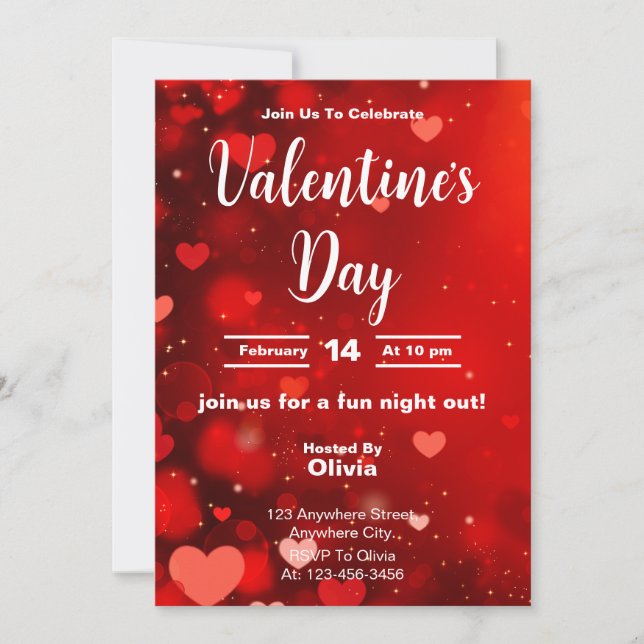 Radiant Red Valentine's Day Night Out Invitation  (Front)