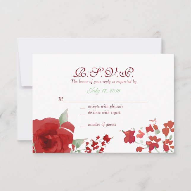 Radiant Red Watercolor Rose Response Cards (Front)