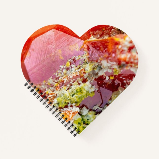 Radiant Red Wulfenite Crystal Heart Gemstone  Notebook (Front)