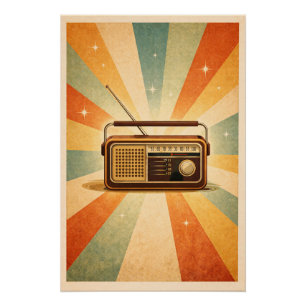 Radiant Retro Radio Sunburst Vintage Music Poster