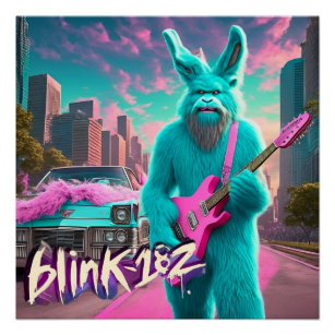 Radiant Rocker: Bigfoot Bunny Shreds - A Blink-182 Poster