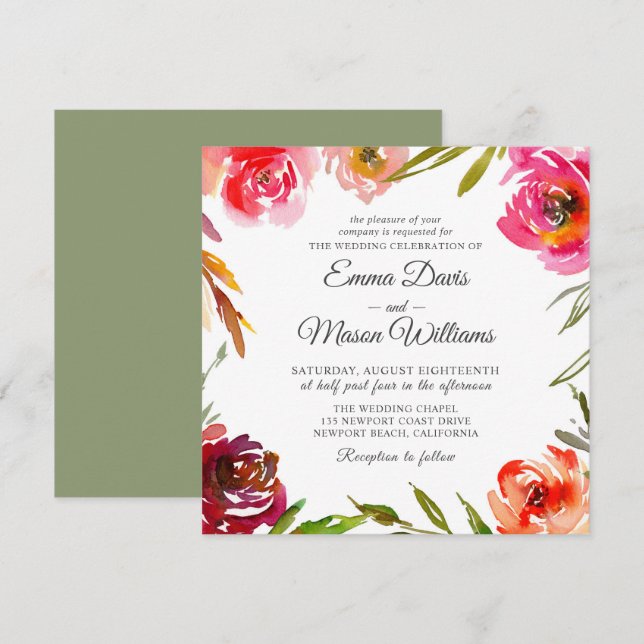 Radiant Romance Square Wedding Invitation (Front/Back)
