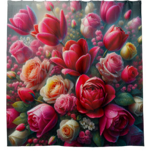 “Radiant Rose Blooms: Dew-Kissed Florals" Shower Curtain