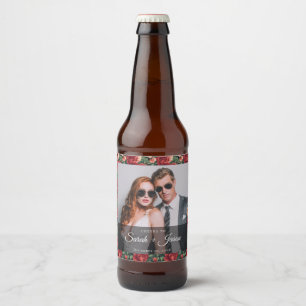 Radiant Rose Flower Wedding Beer Label