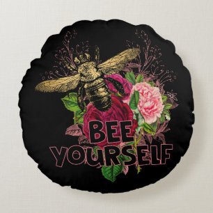 Radiant Rose & the Gentle Bee, Bee Yourself Postca Round Cushion