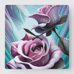 Radiant Roses: Perfectly Pink and Purple Petals Square Wall Clock