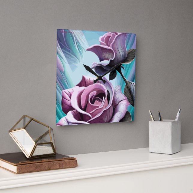 Radiant Roses: Perfectly Pink and Purple Petals Square Wall Clock (Office)