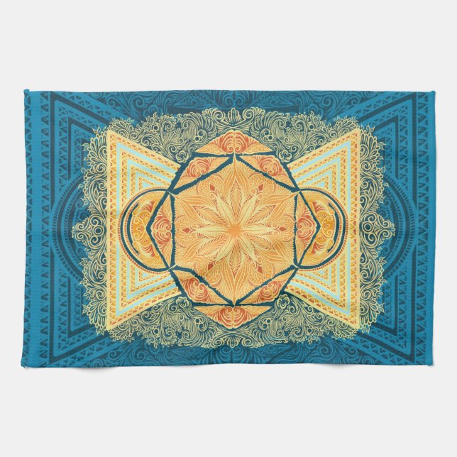 Radiant Sacred Geometry Mandala Tea Towel (Horizontal)