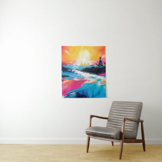 Radiant Serenity: Abstract Sunset Reflections Tapestry