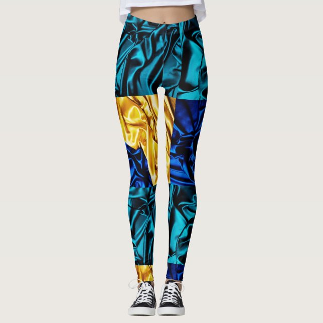Radiant Silk Blue & Gold Leggings (Front)