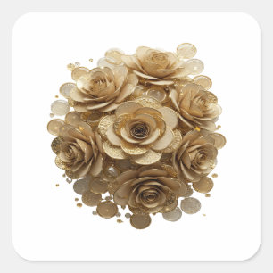 Radiant Silver GOLDEN ROSES Sticker Art