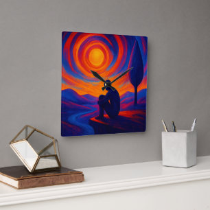 Radiant Solitude Abstract Expression in Blue ,fire Square Wall Clock